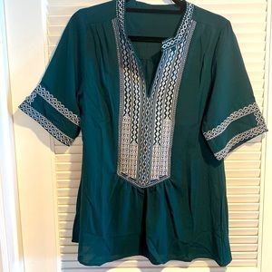 Boutique deep green all embroidered loose stylish top! One of a kind!